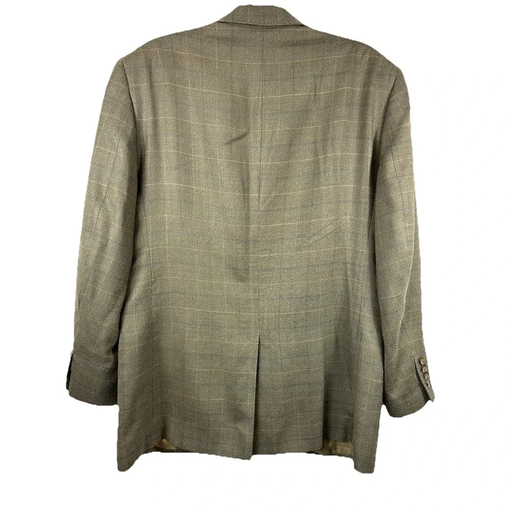 Jos. A. Bank 40R Silk Wool Blazer Windowpane Sport‎ Coat Dark Academia Tan Green